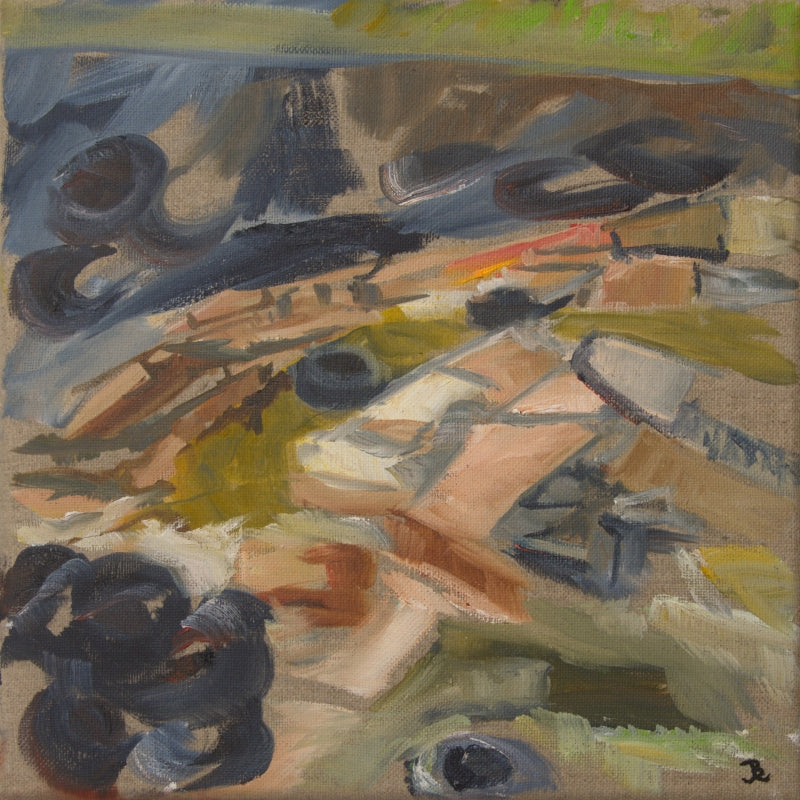 original painting from the ness of brodgar by jeanne bouza rose titled there is a path near the wall of structure 12 at the ness 2021