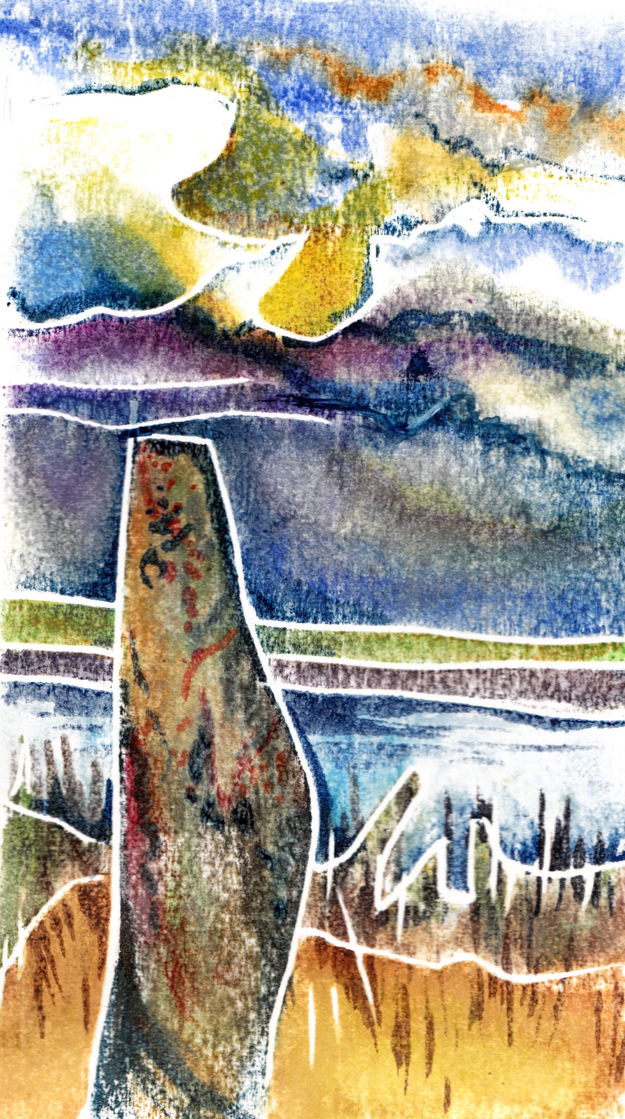 an original watercolour white line bespoke print painted by artist jeanne bouza rose