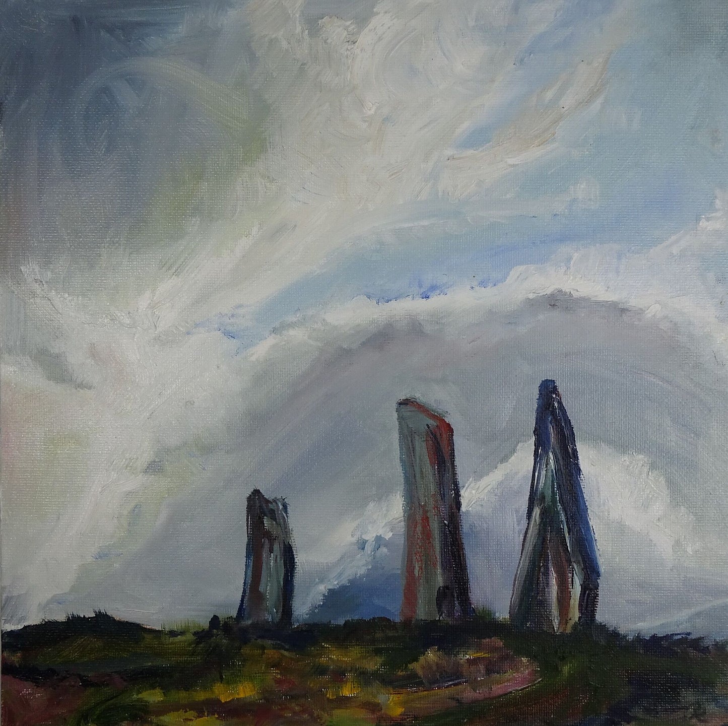 print of three standing stones orkney scotland by jeanne bouza rose