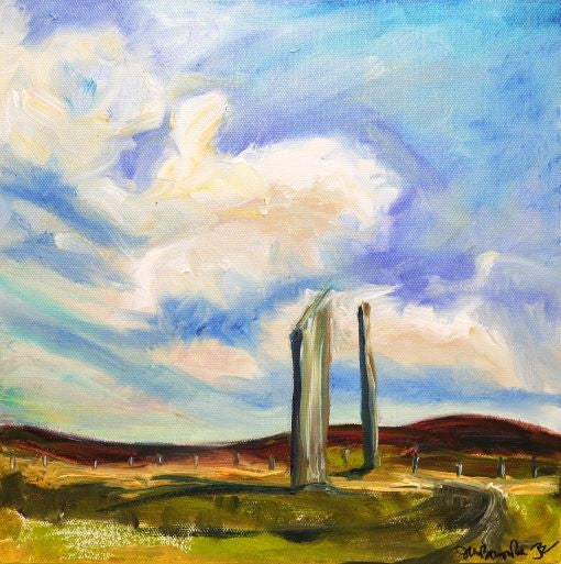 Original painting from the Ness of Brodgar by Jeanne Bouza Rose titled Brigth Stenness Stance 
