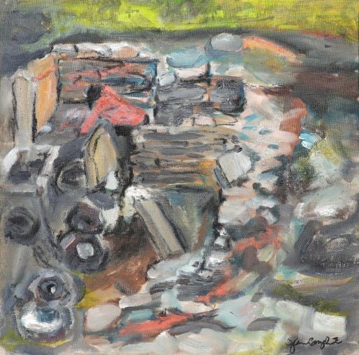 Original painting from the Ness of Brodgar by Jeanne Bouza Rose titled Andy in Structure one