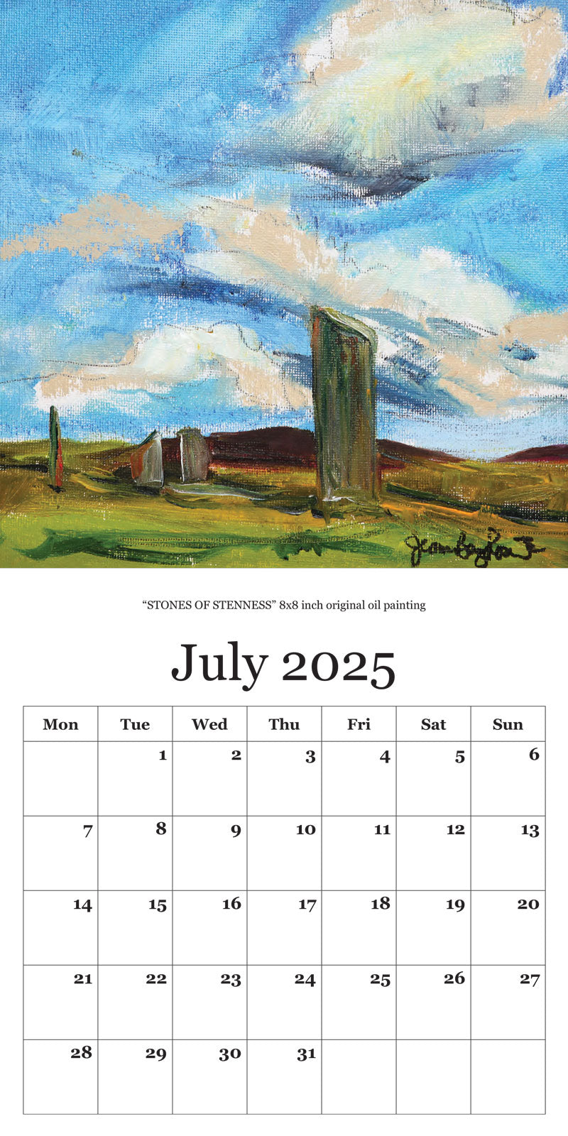 July 2025 "Stones of Stenness" original oil painting by Jeanne Bouza Rose