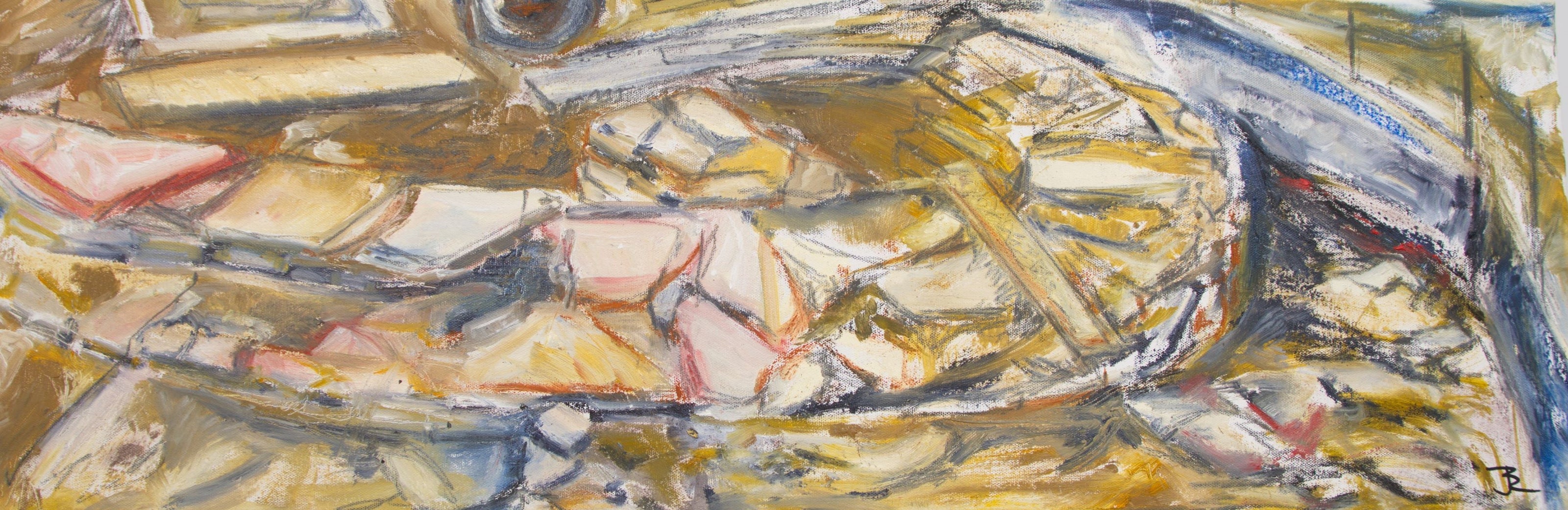 original painting from the Ness of Brodgar by Jeanne Bouza Rose titled On the western Edge of Structure 12 at the Ness 2021