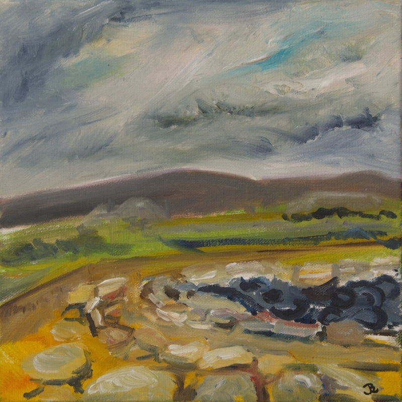 original painting from the ness of brodgar by Jeanne Bouza Rose titled Structure 10 alone at the Ness 2021