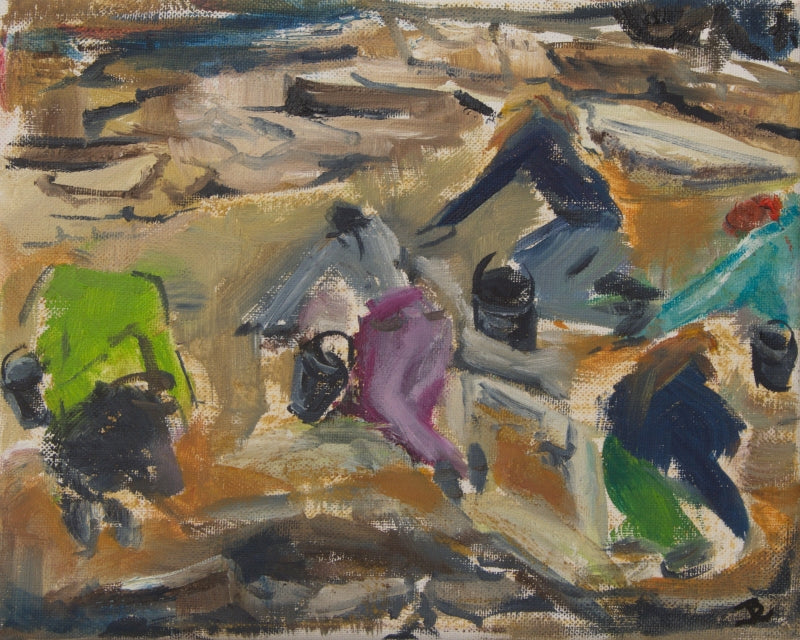 Original painting from the Ness of Brodgar by Jeanne Bouza Rose titled Digger up Bottoms Below at the Ness 2021
