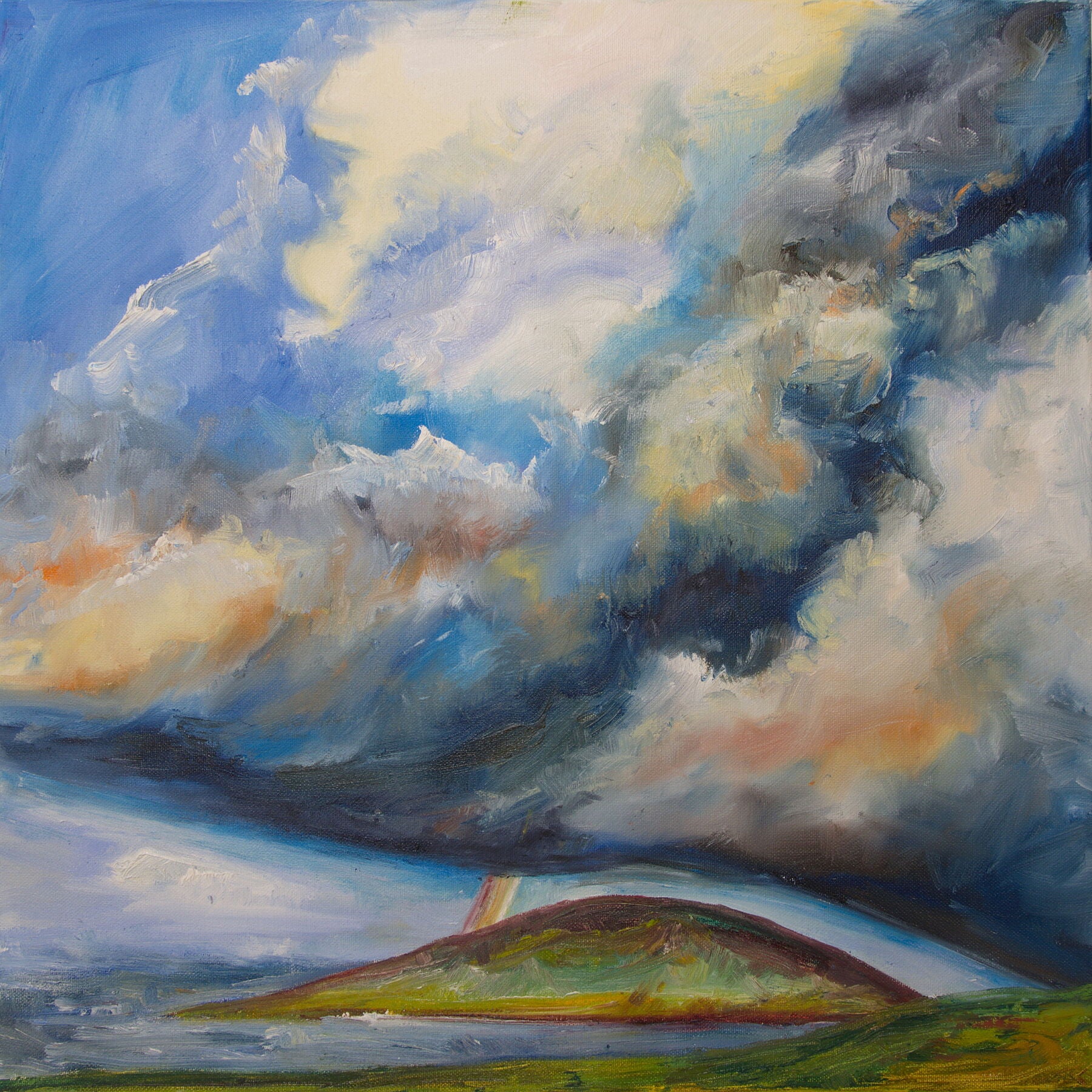 print of Gairsay island under clouds and rainbow Orkney Scotland  by Jeanne Bouza Rose